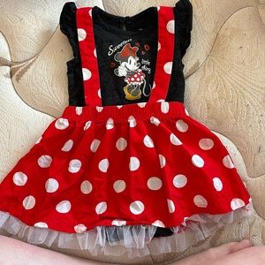 Skirt and top with Minnie Mouse on it red with white dots